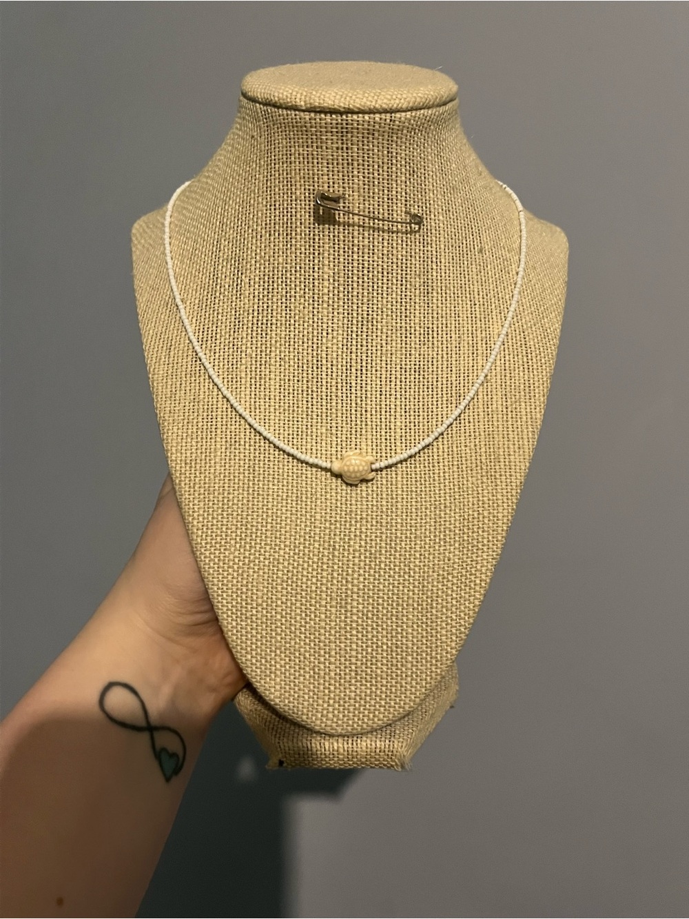 #25.Handmade Turtle Choker Necklace with White Seed Beads